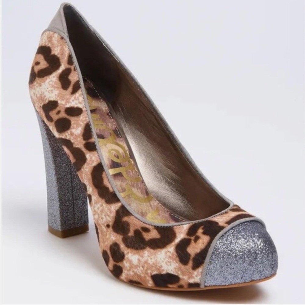 Sam Edelman Frances Leopard Sparkle Chunky Heels
